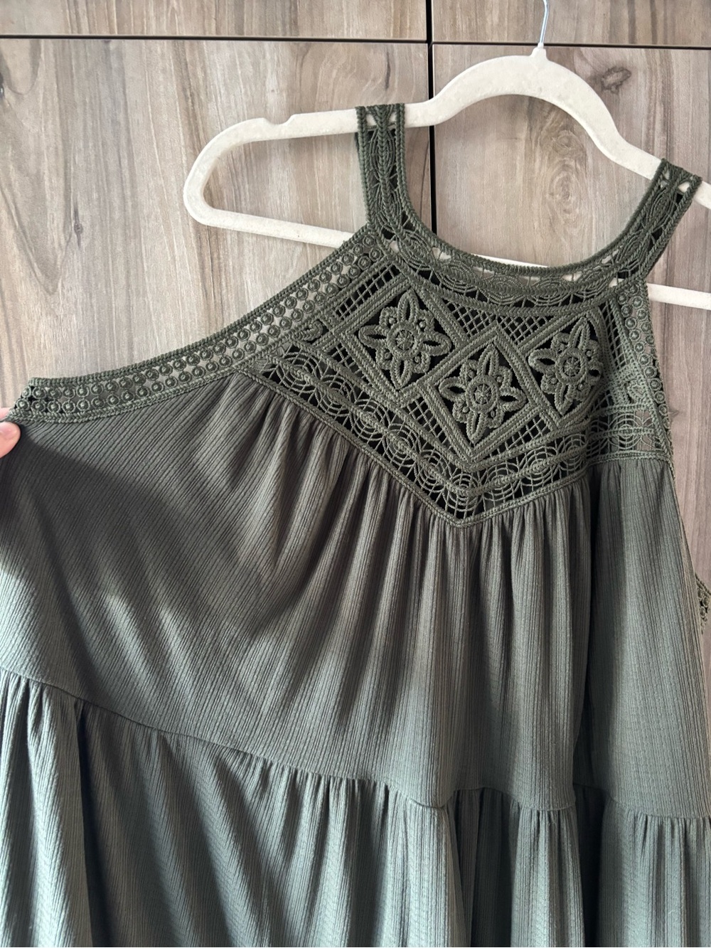 Torrid Olive Crochet Lace Tiered Midi Dress Boho Plus Size 2 18/20 Heavy Flowy - Picture 3 of 13